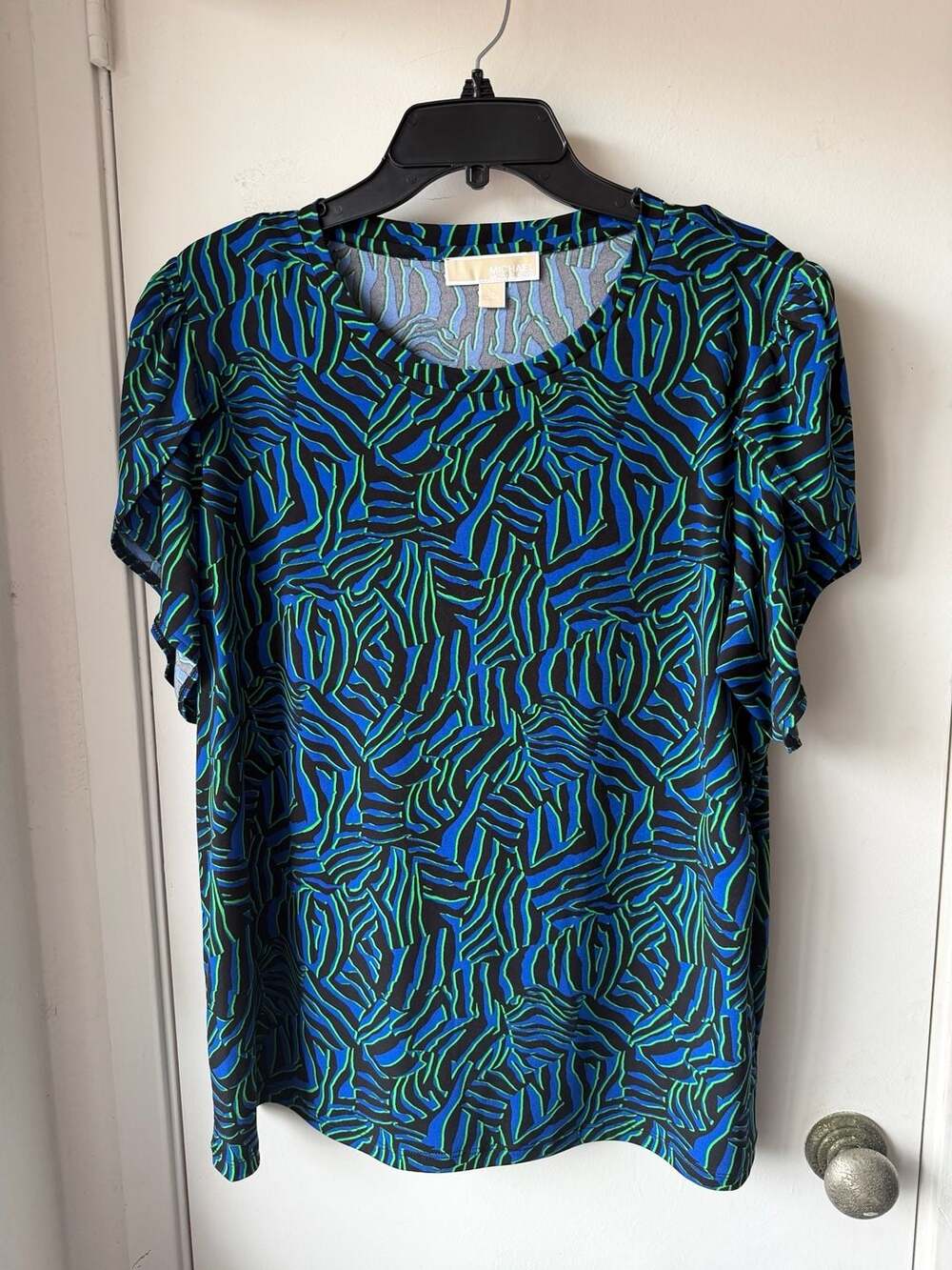 Michael Michael Kors Blouse Size XL Blue Green Zebra Print Top